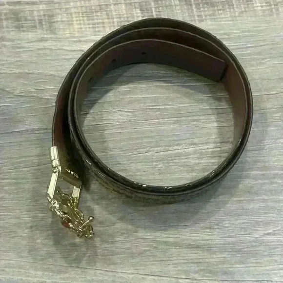 Michael Kors Vanilla/Brown Signature Reversible Gold Chain Logo Belt GUC READ - Picture 4 of 11